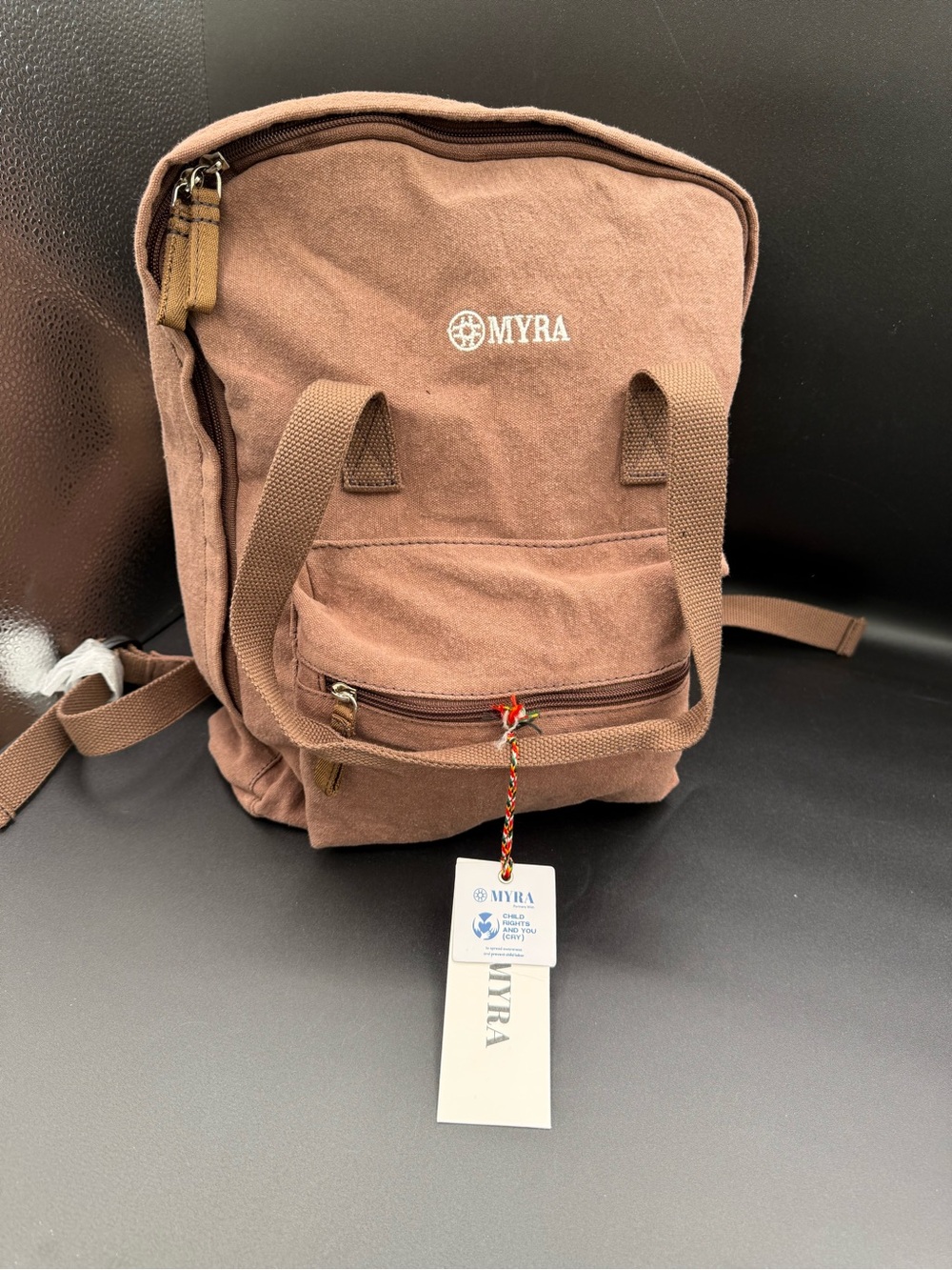 Myra Pioneer Trek Canvas Backpack Bag Brown